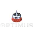 CEPILLO TAZA NYLON ABRASLON ROJO CON ESPIGA 6MM &Oslash;75 Y GRANO 80 JAZ