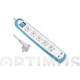 BASE MULTIPLE SILICONA 5 ENCHUFES + 2 USB C/INTERRUPTOR (AZUL/BLANCO)